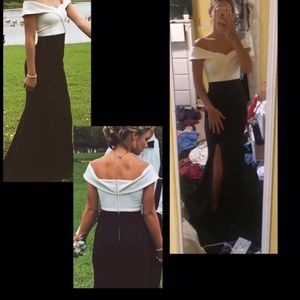 Off the shoulder black and white dress